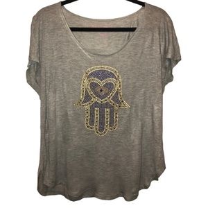 Rachel Roy 
size large grey studded HAMSA Scoop neck super soft tee